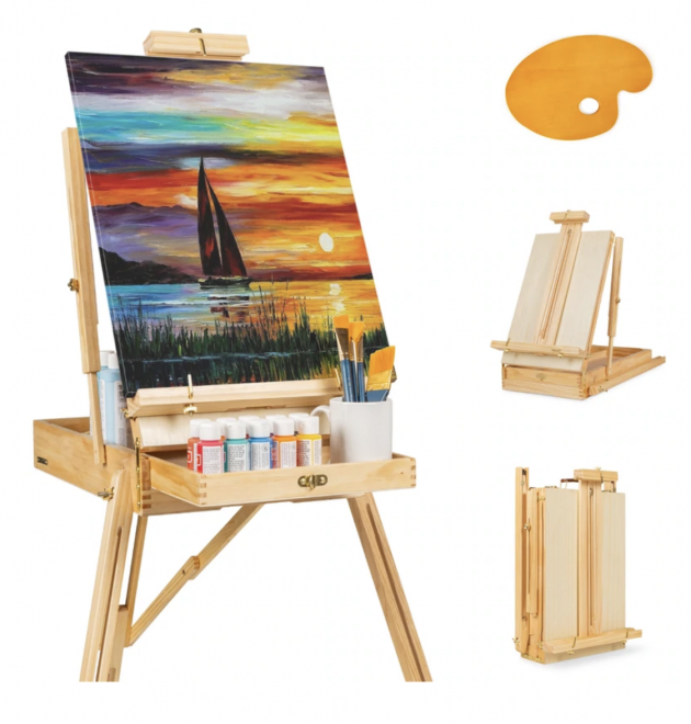 Portable Wooden French Easel with Sketchbox, Pallet, and Storage